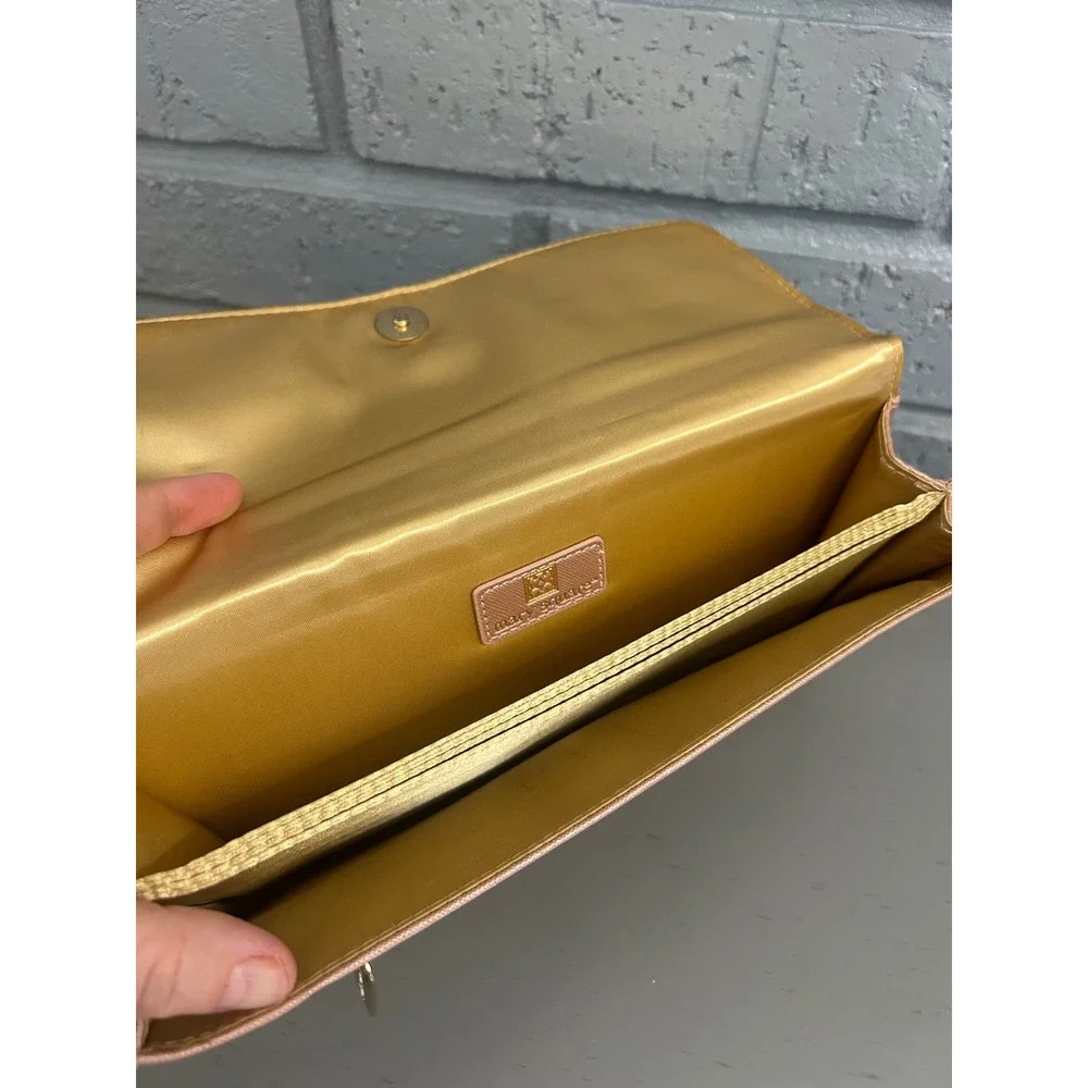 Mary Square Rose Gold Clutch Wallet Saffiano Vegan Leather